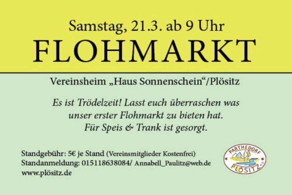 Flohmarkt: Vereinsheim “Haus Sonnenschein” Plösitz